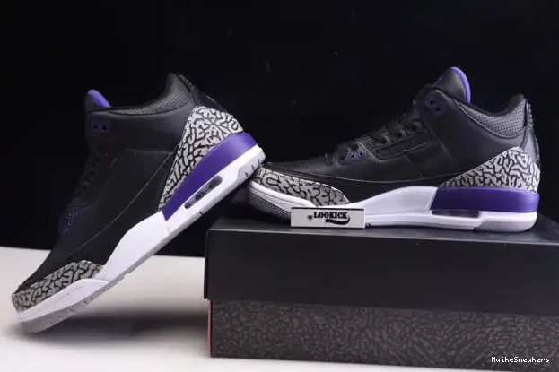 MaikeSneakers Court Retro Air Jordan 3 Purple CT8532-050 Black 0210